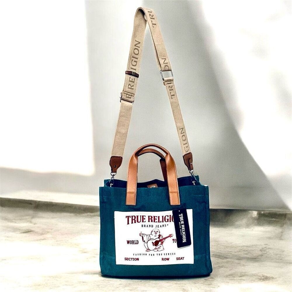NWT Gorgeous True Religion Denim Signature Guitar Strap Crossbody Tote Bag - Picture 8 of 16